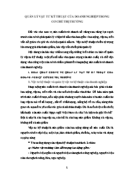 Quản lý vật tư kỹ thuật của doanh nghiệp trong cơ chế thị trường
