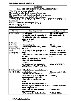 Giáo án Đạo đức lớp 2 - Năm 2015 - 2016 - Tuần 14 - Bài: Giữ gìn trường lớp sạch đẹp (tiết 1)