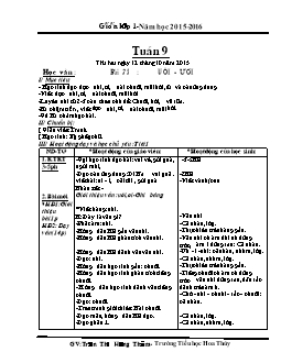 Giáo án tổng hợp lớp 1 - Trường tiểu học Hoa Thuỷ - Năm 2015 - 2016 - Tuần 9