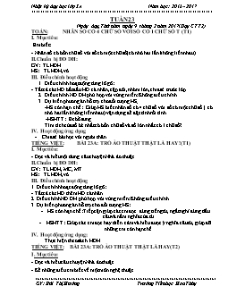 Nhật kí dạy học lớp 3 - Năm học: 2016 - 2017 - Trường tiểu học Hoa Thuỷ - Tuần 23