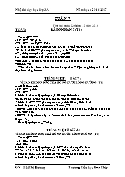 Nhật kí dạy học lớp 3 - Năm học: 2016 - 2017 - Trường tiểu học Hoa Thuỷ - Tuần 7