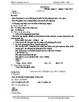 Nhật kí dạy học lớp 3 - Năm học: 2016 - 2017 - Trường tiểu học Hoa Thuỷ - Tuần 14