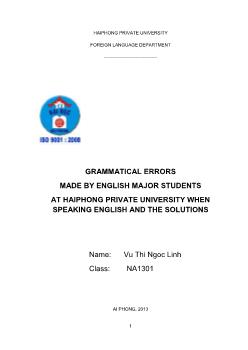 Đề tài Grammatical errors made by English major students at Haiphong private university when speaking English and the solutions