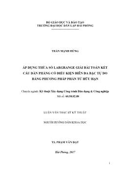 Luận văn Áp dụng thừa số Largrange giải bài toán kết cấu dàn phẳng có điều kiện biên đa bậc tự do bằng phương pháp phần tử hữu hạn