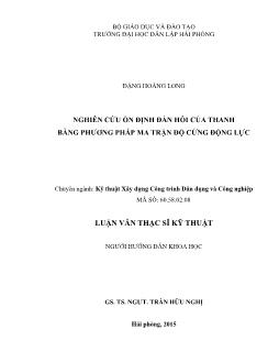 Luận văn Nghiên cứu ổn định đàn hồi của thanh bằng phương pháp ma trận độ cứng động lực