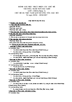 Đánh giá việc thực hiện các chủ đề trường: Mầm non dầu khí lớp: Chồi (nhóm 1) - Chủ đề 10: Việt Nam quê hương tôi - Bác Hồ