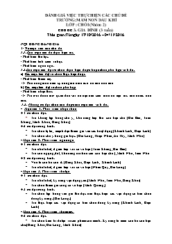 Đánh giá việc thực hiện các chủ đề trường: Mầm non dầu khí lớp: Chồi (nhóm 1) - Chủ đề 3: Gia đình