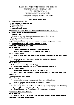 Đánh giá việc thực hiện các chủ đề trường: Mầm non dầu khí lớp: Chồi (nhóm 1) - Chủ đề 6: Bé và mùa xuân