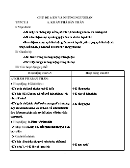 Giáo án Hoạt động ngoài giờ lên lớp - Chủ đế 1: Em và những người bạn