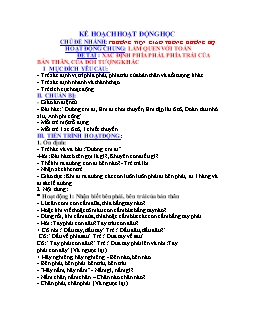 Giáo án mầm non lớp chồi - Chủ đề nhánh: Phương tiện giao thông đường bộ - Hoạt động chung: Làm quen với toán - Đề tài: Xác định phía phải, phía trái của bản thân, của đối tượng khác