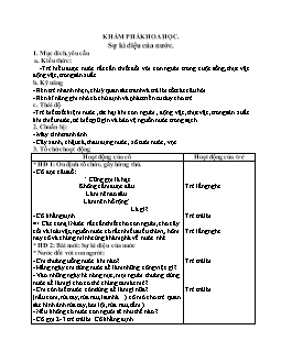 Giáo án mầm non lớp chồi - Khám phá khoa học. Sự kì diệu của nước