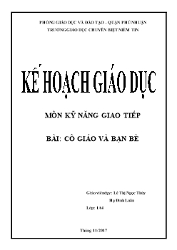 Giáo án môn Kể chuyện lớp 1 - Bài: Cô giáo và bạn bè