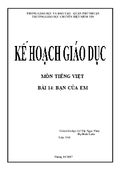 Giáo án môn Mĩ thuật lớp 1 - Môn tiếng Việt - Bài 14: Bạn của em