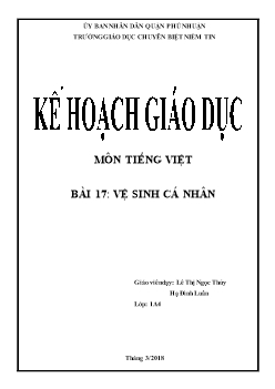 Giáo án môn Tiếng Việt lớp 1 - Bài 17: Vệ sinh cá nhân