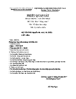 Phiếu quan sát hoạt động: Giáo dục Âm nhạc - Đề tài: Hát “nắng sớm”