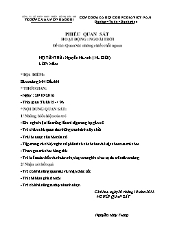 Phiếu quan sát hoạt động: Ngoài trời - Đề tài: Quan sát những chiếc chổi ngoan