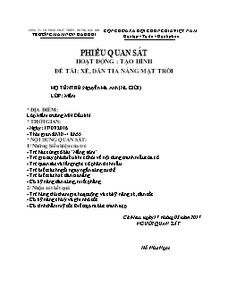 Phiếu quan sát hoạt động: Tạo hình - Đề tài: Xé, dán tia nắng mặt trời