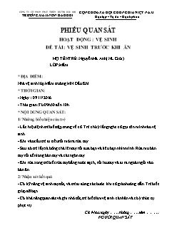 Phiếu quan sát hoạt động: Vệ sinh - Đề tài: Vệ sinh trước khi ăn