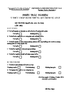 Phiếu trắc nghiệm ý thức chấp hành những quy định vệ an toàn vệ sinh