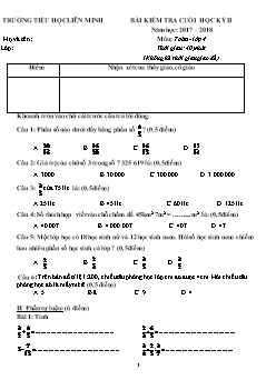 Bài kiểm tra cuối học kỳ II năm học: 2017 – 2018 môn: Toán - Lớp 4