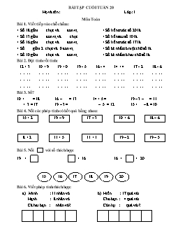 Bài tập cuối tuần 20 môn Toán lớp 1
