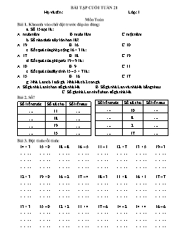 Bài tập cuối tuần 21 môn Toán lớp 1