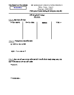 Đề khảo sát chất lượngtháng 9 môn: Toán lớp 4 năm học: 2018 - 2019