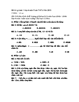 Đề thi giữa kì 1 lớp 4 môn Toán - Trường TH Tứ Yên 2015