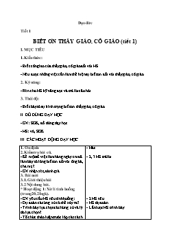 Giáo án Đạo đức 4 tiết 1: Biết ơn thầy giáo, cô giáo (tiết 1)