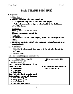 Giáo án Địa lý 4: Thành phố Huế