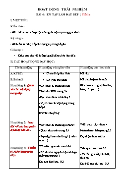 Giáo án Hoạt động trải nghiệm - Bài 4: Em tập làm đầu bếp (tiết 1)