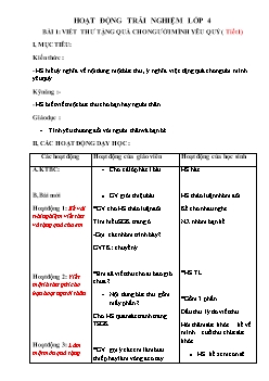 Giáo án Hoạt động trải nghiệm lớp 4 - Bài 1: Viết thư tặng quà cho người mình yêu quý (tiết 1)