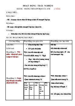 Giáo án Hoạt động trải nghiệm lớp 4 - Bài 10: Trang trí lớp học của em (tiết 1)