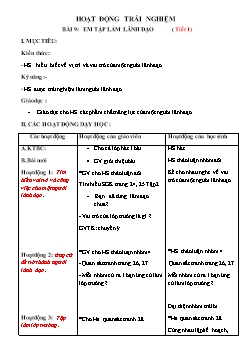 Giáo án Hoạt động trải nghiệm lớp 4 - Bài 9: Em tập làm lãnh đạo (tiết 1)