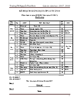 Giáo án Lớp 2 Tuần 10 - Trường TH Nguyễn Thái Bình