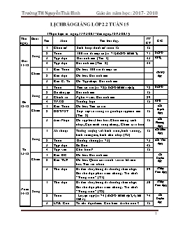 Giáo án Lớp 2 Tuần 15 - Trường TH Nguyễn Thái Bình