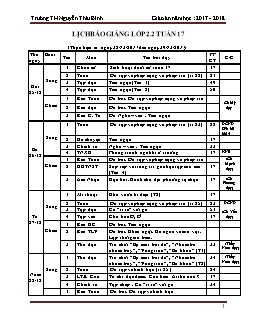 Giáo án Lớp 2 Tuần 17 - Trường TH Nguyễn Thái Bình