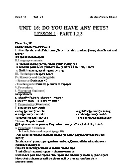 Giáo án lớp 3 môn Tiếng Anh - Unit 16: Do you have any pets