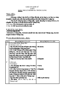 Giáo án lớp 4 môn Lịch sử - Bài 9: Nhà lí dời đô ra Thăng Long