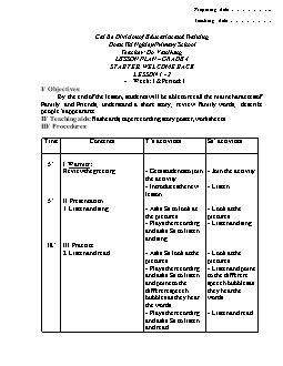 Giáo án lớp 4 môn Tiếng Anh - Starter, welcome back - Lesson 1 - 2