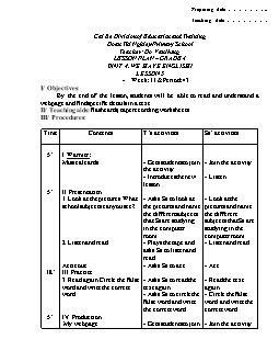 Giáo án lớp 4 môn Tiếng Anh -  Unit 4: We have english! - Lesson 5 - Week: 11 & Period: 43