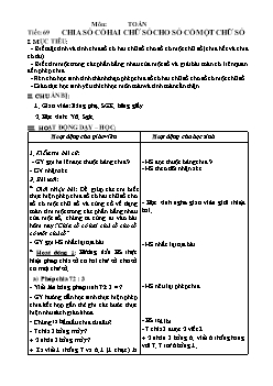 Giáo án lớp 4 môn Toán - Tiết 69: Chia số có hai chữ số cho số có một chữ số