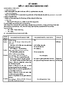 Giáo án lớp 4 tuần 17 môn Kể chuyện - Tiết 17: Một phát minh nho nhỏ