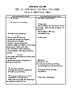Giáo án lớp 4 tuần 20 môn Sinh hoạt tập thể - Tiết 20: Sinh hoạt văn hóa, văn nghệ