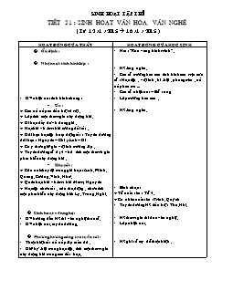Giáo án lớp 4 tuần 21 môn Sinh hoạt tập thể - Tiết 21: Sinh hoạt văn hóa, văn nghệ