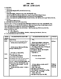 Giáo án lớp 4 tuần 23 môn Khoa học - Tiết 45: Ánh sáng