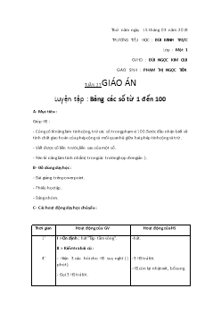 Giáo án môn Toán học lớp 1 - Luyện tập: Bảng các số từ 1 đến 100