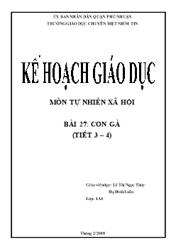 Giáo án môn Tự nhiên xã hội khối lớp 1 - Bài 27: Con gà