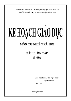 Giáo án môn Tự nhiên xã hội lớp 1 - Bài 10: Ôn tập