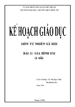 Giáo án môn Tự nhiên xã hội lớp 1 - Bài 11: Gia đình em